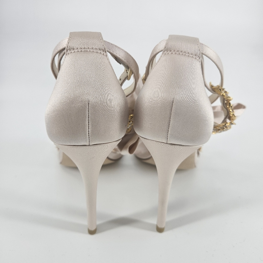 Bella Belle Blush Pink Mariee Wedding/Evening Pink Heels Shoes With Bows - Picture 11 of 15